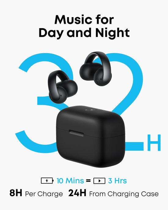 soundcore AeroClip von Anker – Open-Ear-Ohrhörer – Clip-On-Kopfhörer – Adaptiver Tragekomfort – Klare Gespräche dank 4 Mikrofonen und KI – Stabiler Sitz – 12-mm-Treiber für klaren Klang – Open