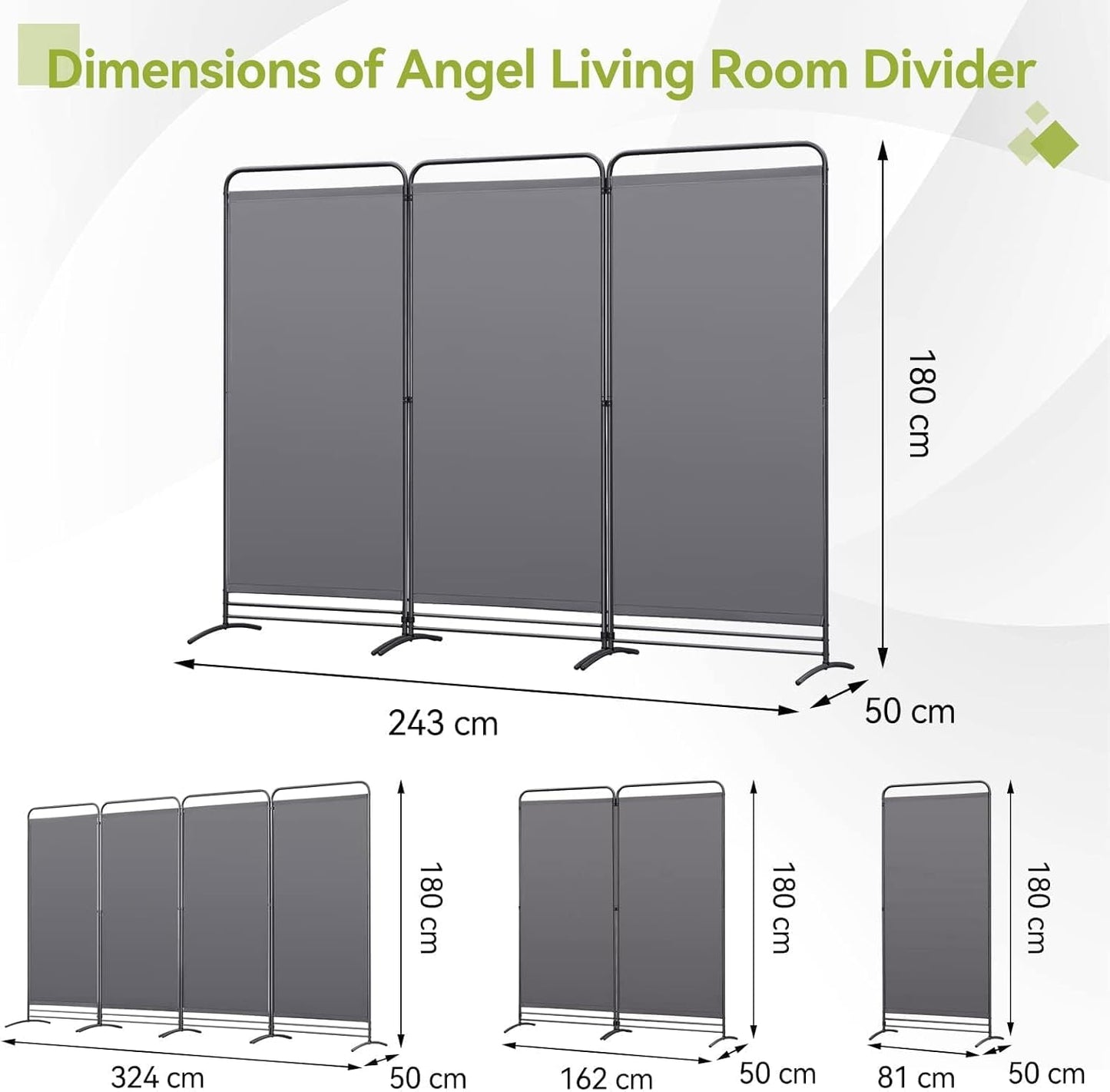 Angel Living Faltwand - 3 Paneele - 243 x 180 cm - Innen & Außen - Grau