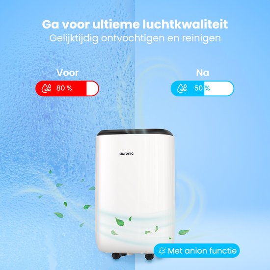 Auronic Luftentfeuchter und Luftreiniger - Pro Plus Serie - Schlafzimmer und Wohnzimmer - Entfeuchtet 12L pro Tag im Haus - Waschtrockenfunktion - Weiß