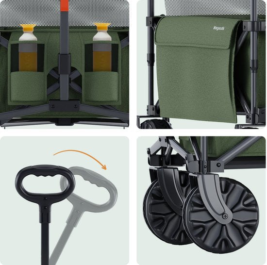 LifeGoods Wagon - Faltbarer Wagen - 100KG - 230L - Erhöht - Mit Schutzhülle - Grün