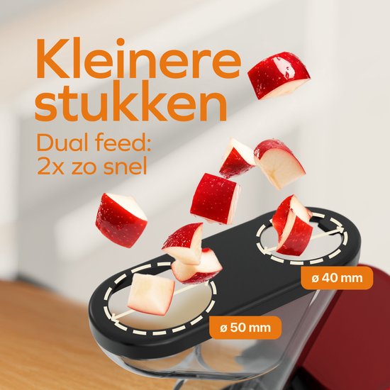 KitchenBrothers Slowjuicer - Mini-Entsafter - Gemüse- und Obstpresse - 40 mm und 50 mm Einfüllöffnung - 400 ml - Rot
