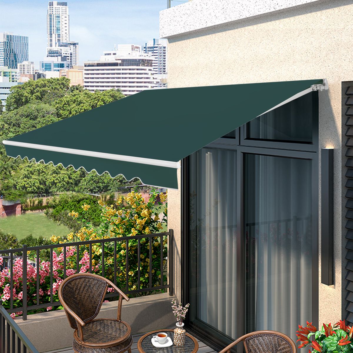 coast 4 x 2,5 m ausziehbare Terrassenmarkise - grün - Aluminiumgestell - Handkurbel