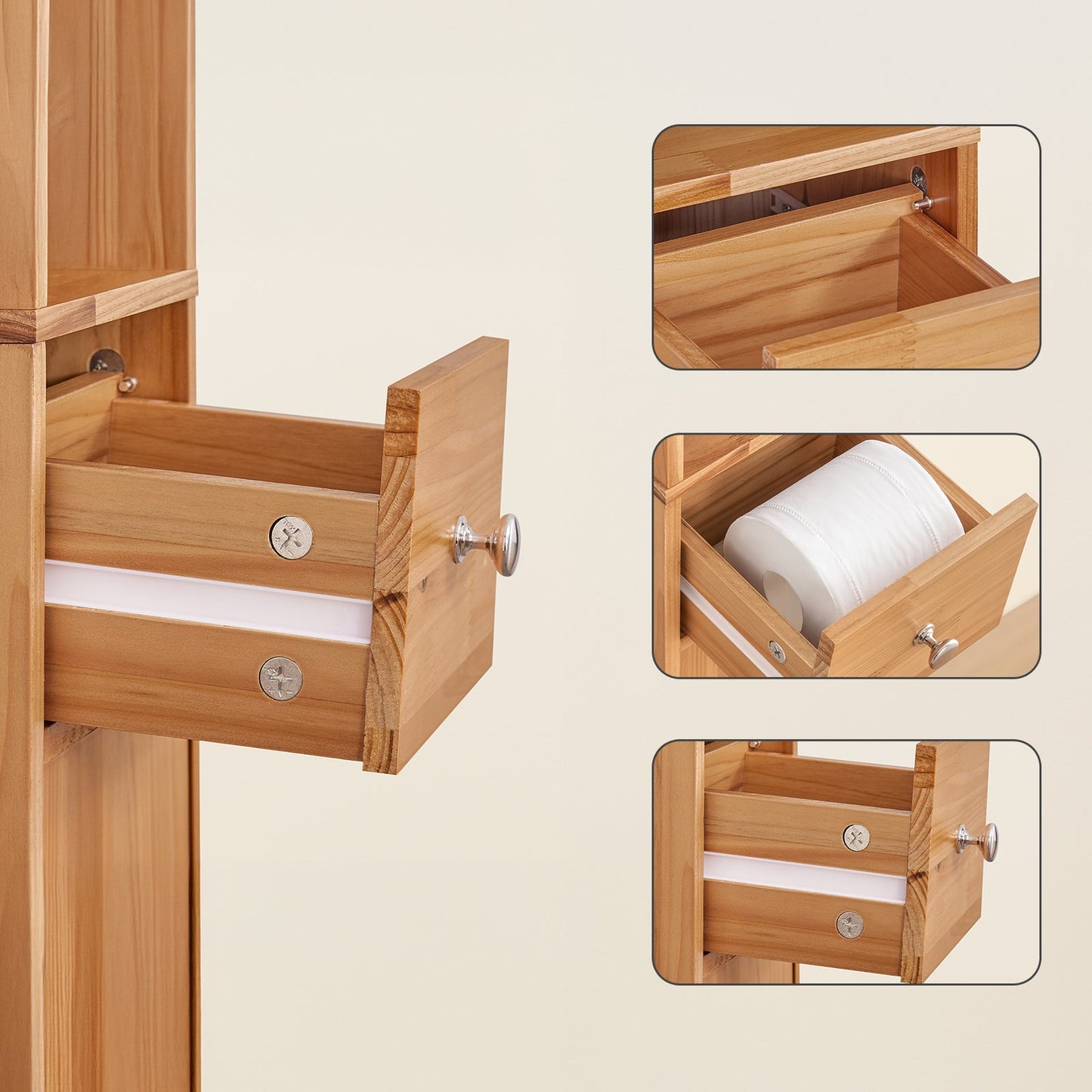 SoBuy Hoher Badezimmerschrank BZR34-II-SH 20 x 20 x 180 cm – Massives Zedernholz – Holzfarbe