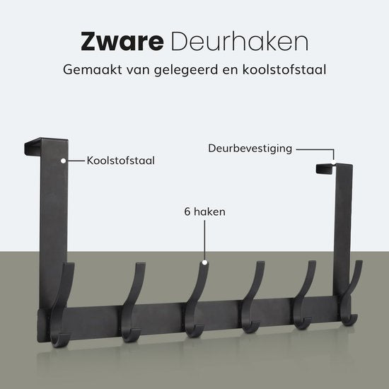 Türgarderobe - 12 Haken - Edelstahl - Hängend - Garderobenständer - Kleidung - Kleiderbügel - Haken - Vintage - Industrial - Garde Garderobe - Schwarz - Luft