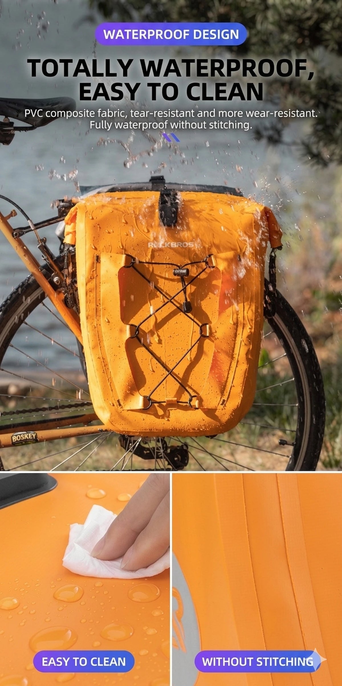 ROCKBROS Wasserdichte Fahrradtasche für den Gepäckträger – 25–32 l – Schwarz – Erweiterbar – Für E-Bikes und Mountainbikes