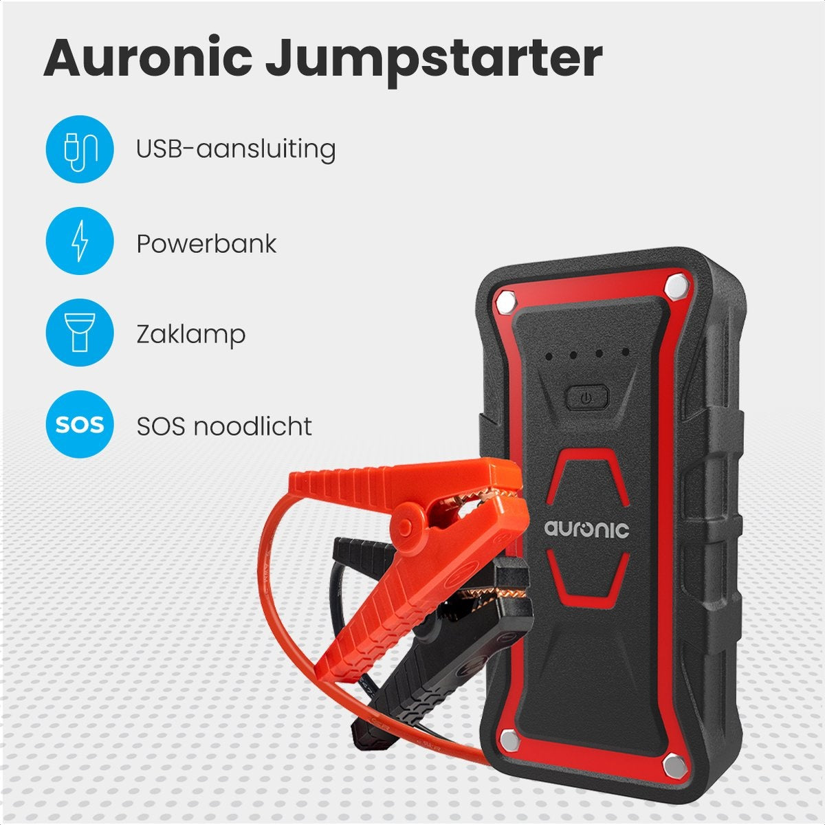Auronic 12V Jumpstarter für Auto 1000A / 13.000 mAh 4-in-1 Starter Auxiliary - Rot/Schwarz Inklusive Tasche