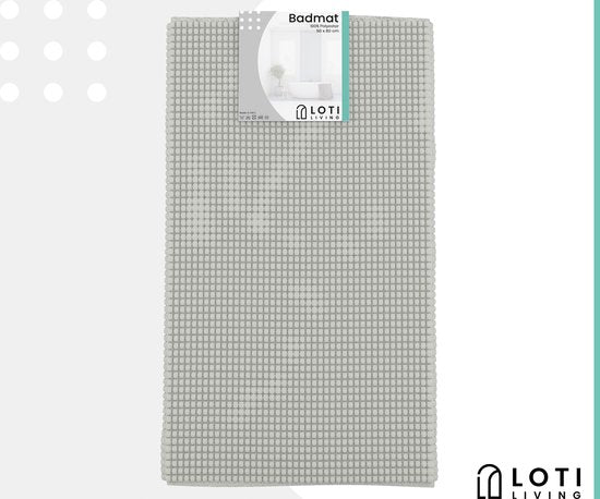 Loti Living Anti-Rutsch Badematte - Duschmatte - Badezimmermatte - Bodenmatte - Chenille Badematte - Grau - 50x80 cm