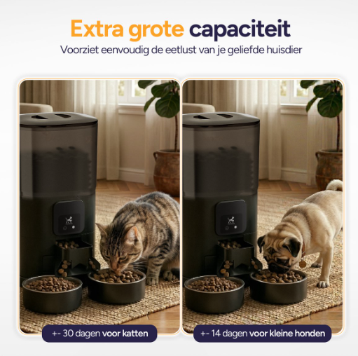 Viervoeter Feed Dual Futterautomat – Schwarz – 28 x 22 x 36 cm – 7 l, doppelter Behälter, App & WLAN