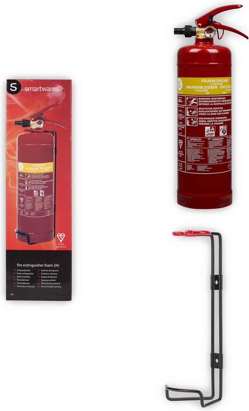 Smartwares 10.014.97 Feuerlöscher - 2 Liter - Schaum - Inklusive Aufhängevorrichtung - Brandklasse AB - BSI zertifiziert