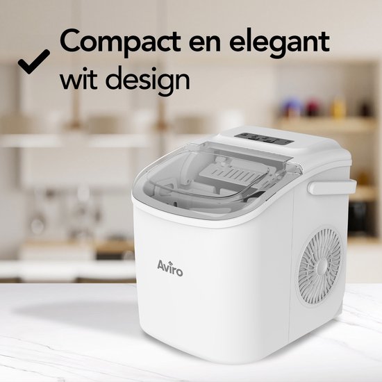 Aviro Eiswürfelmaschine – 1,3 l – Mit Eisschaufel – Selbstreinigungsfunktion – 12 kg / 24 Std. – 9 Würfel / 6 Min. – Weiß