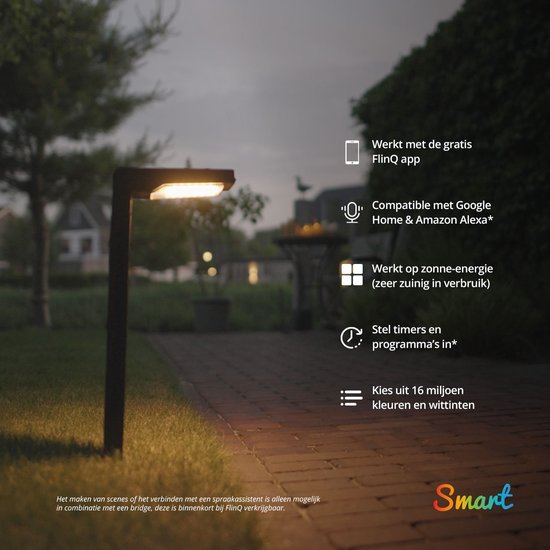 FlinQ Gaia - Intelligente Solar-Gartenleuchte- Solar-Gartenleuchte - Solarenergie - Weißes und farbiges Licht - Bewegungssensor - 2er-Pack - Schwarz