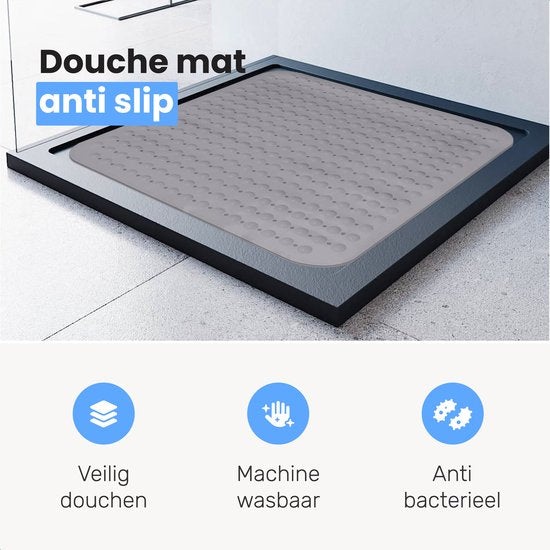 Luft Dusch- und Badematte - 48 x 48 cm - Rutschfest - Grau - Mit Saugnäpfen - Geeignet für Bad und Dusche - Sicher und robust