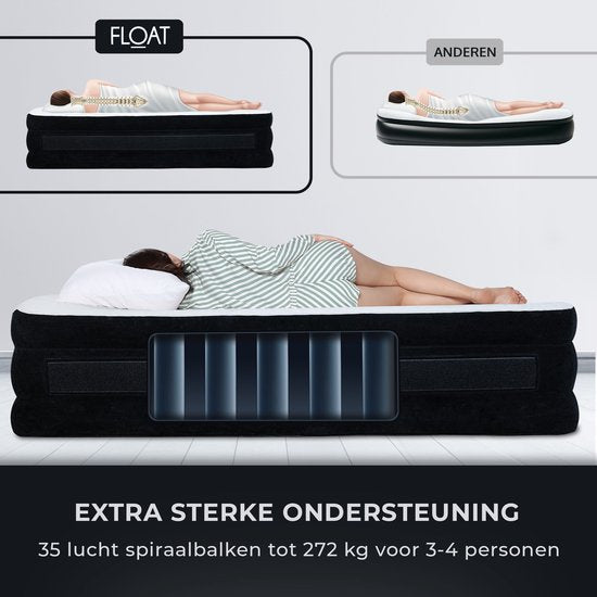 FLOAT VersaVento - 2-Personen-Luftbett mit eingebauter elektrischer Pumpe - < 3 Minuten schnelles Aufblasen - Inklusive 2 Klettverschlusstaschen, Tragetasche und Reparaturset - 152 x 203 x 52 cm - Selbstaufblasend - Zwei Personen - Queen