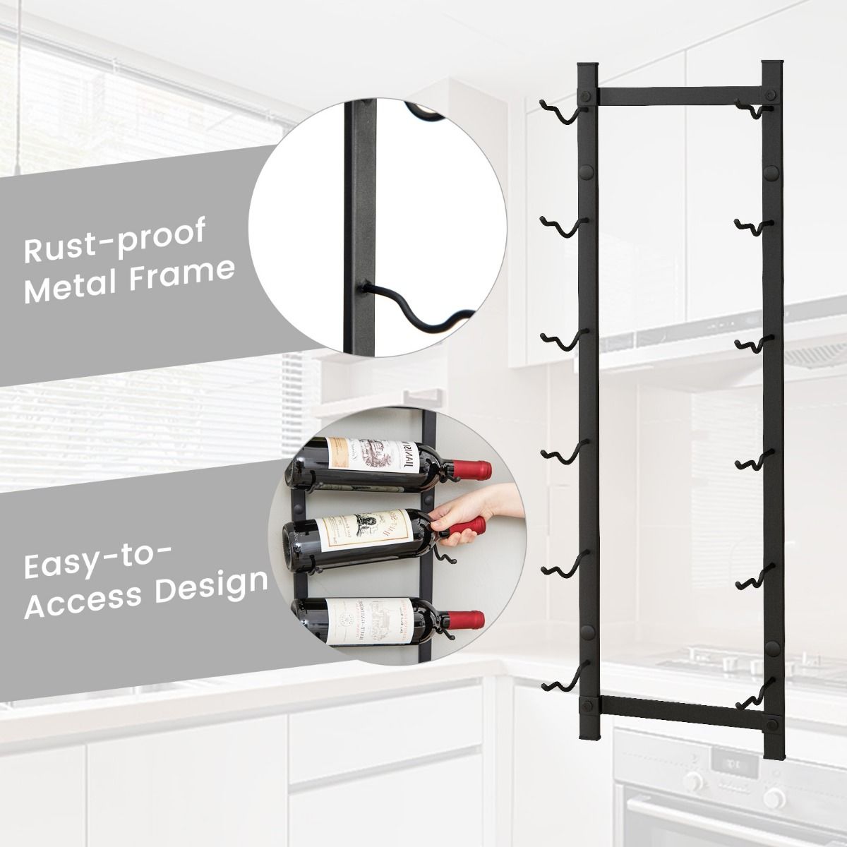 Coast Weinregal für die Wand – Platz für 6 Flaschen – Metall – schwarz