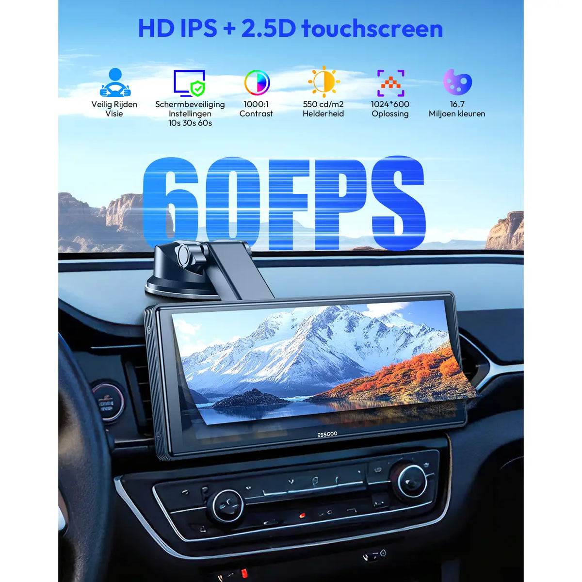 ESSGOO tragbarer CarPlay-Bildschirm, 10,26 Zoll – kabellos