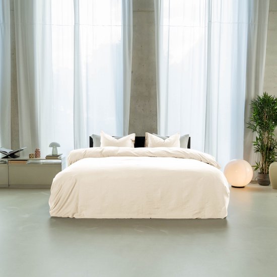 Kayori Emma Bettbezug aus Baumwollsatin – 140 x 200–220 cm + 1 Kissenbezug – Einzelbett – Offwhite