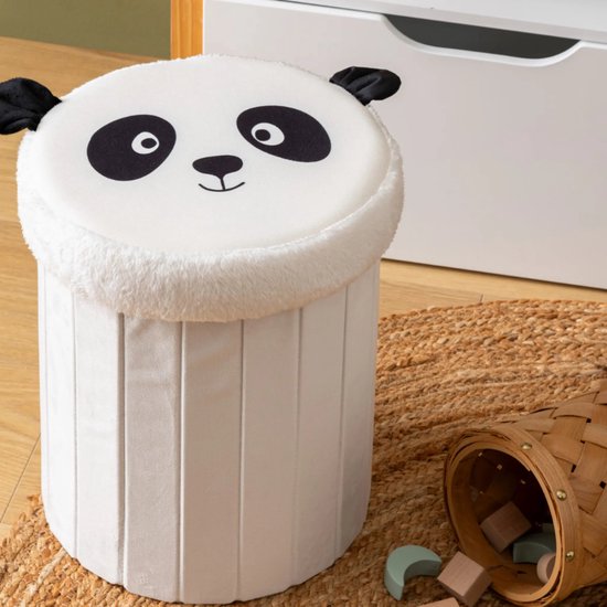 Atmosphera Panda Faltbarer Hocker – Aufbewahrungshocker – Ø 30 x H 38 cm – Schwarz/Weiß