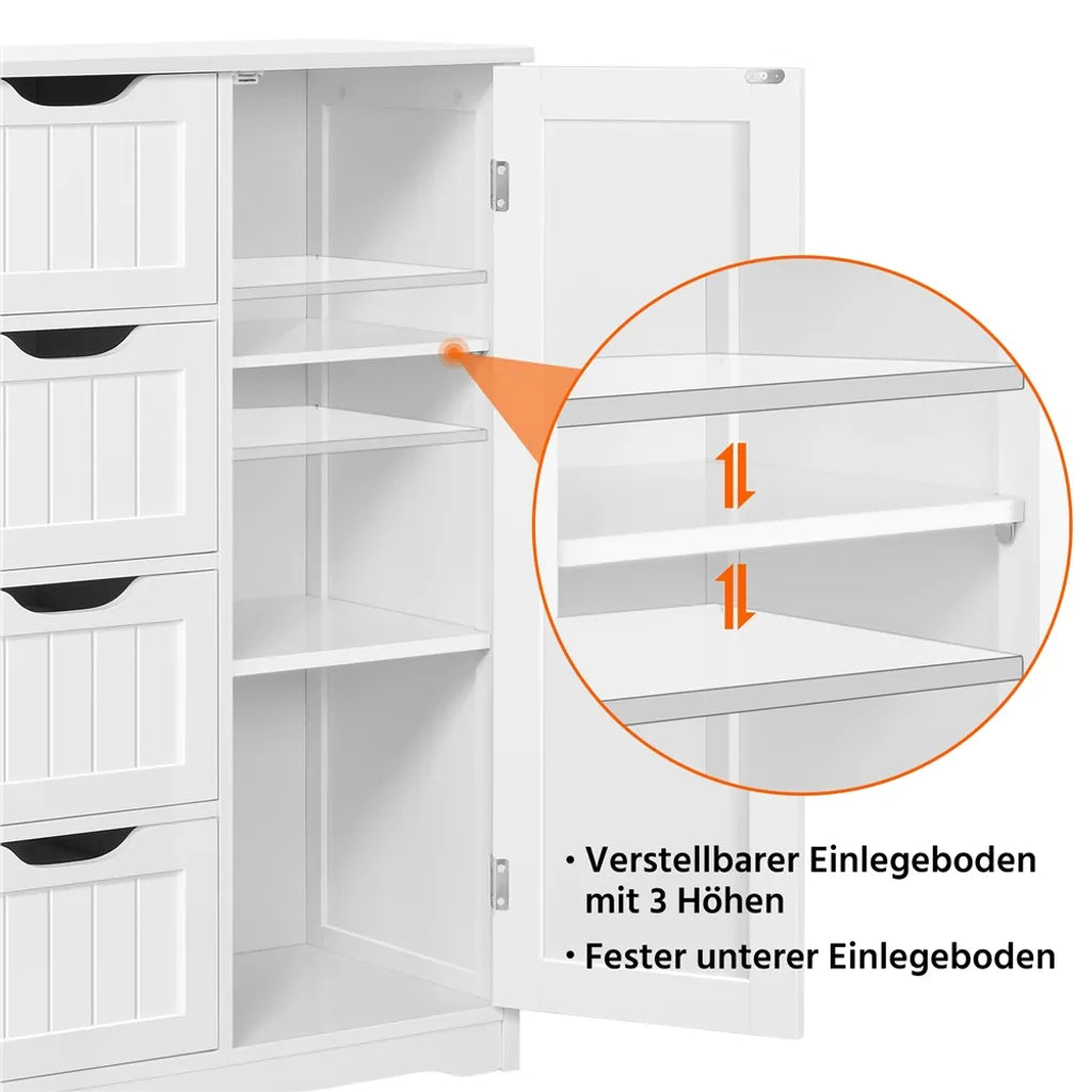 Yaheetech Badezimmerschrank mit 4 Schubladen und verstellbaren Einlegeböden – Weiß – 66 x 35 x 90 cm