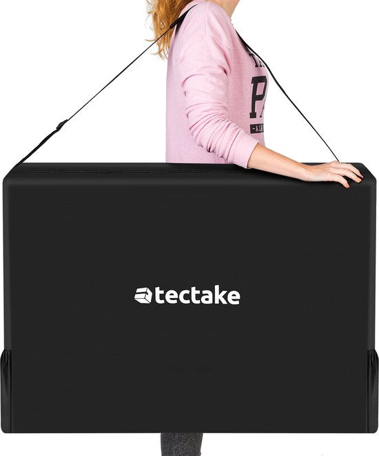tectake 3 Zonen Massageliege - Behandlungsliege inkl. Tragetasche - 5 cm starke Polsterung - Aluminiumrahmen - 78 cm breit - 230kg Belastbarkeit - Inkl. 15 Kopfstützen - Schwarz