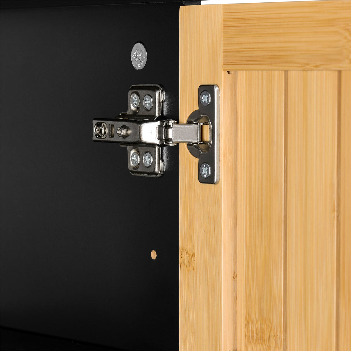 sobuy Schmaler Badezimmerschrank - 30x30x90 cm - Bambus & Schwarz - kompakter Badezimmerschrank mit Tür und verstellbaren Einlegeböden