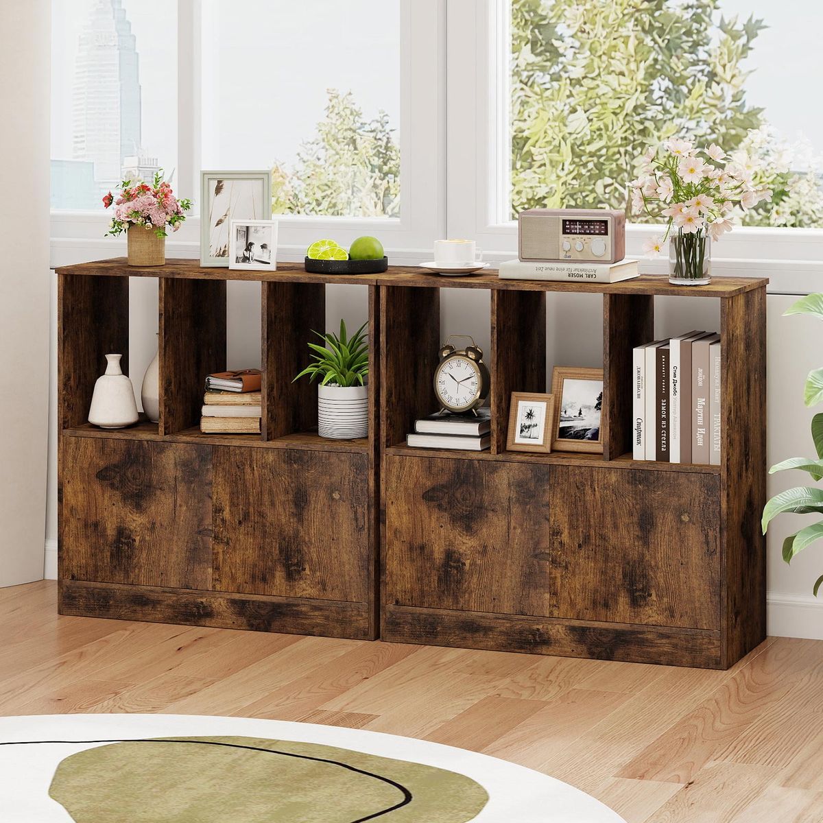 Coast Bücherregal mit 3 offenen Fächern und 2 Türen – modernes Design – braun – 70 x 30 x 70 cm