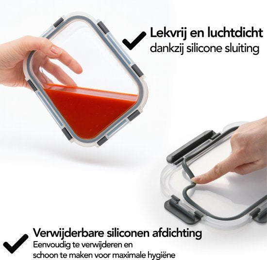 Aviro Food Storage Tassen Glas - 10 Stück - Mahlzeit Prep Tassen - Gefrierschrank, Mikrowelle & Backofen resistent - BPA frei - luftdicht - 1L