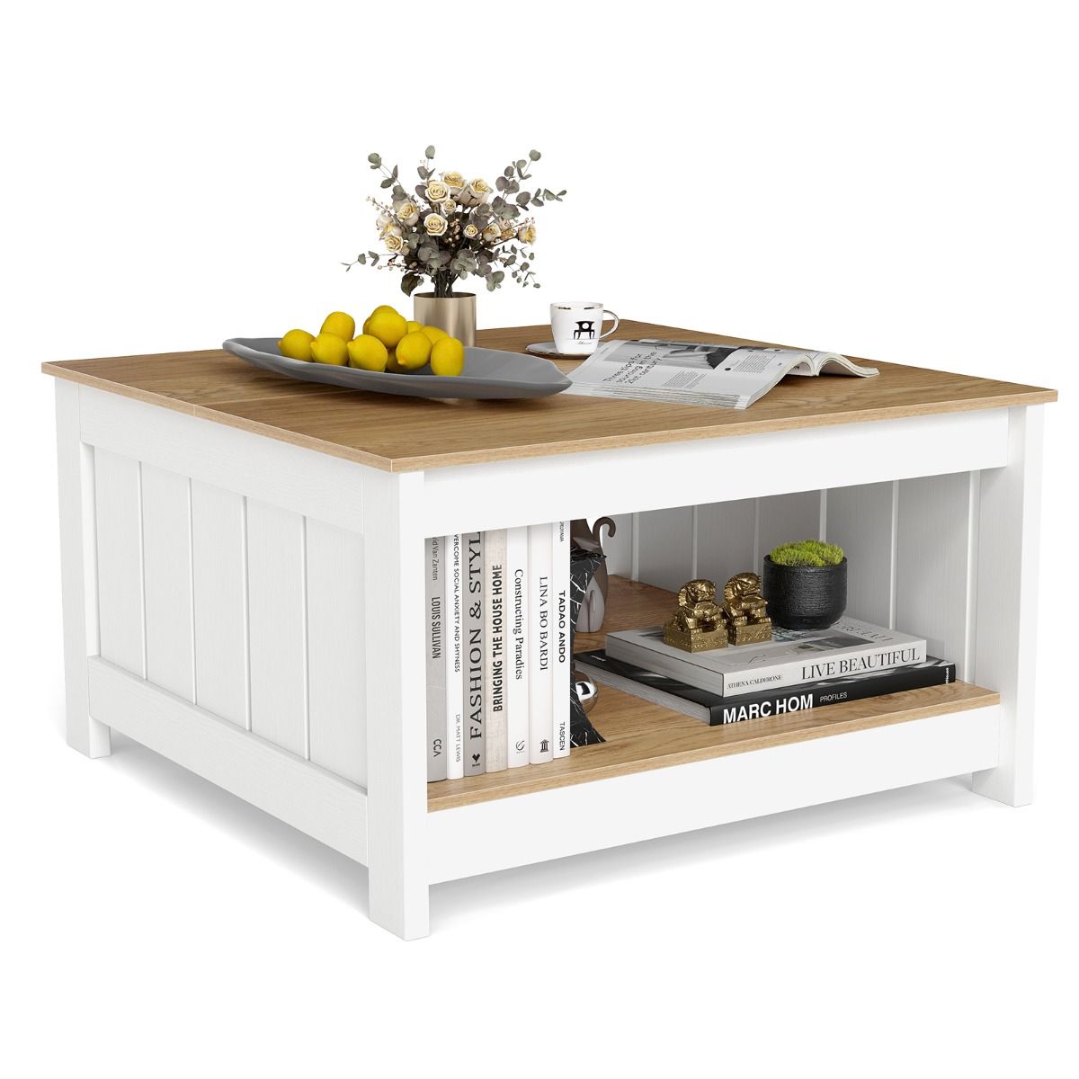 Coast Couchtisch-Set, 2er-Set – 2-stöckig – mit Stauraum – naturfarben & weiß