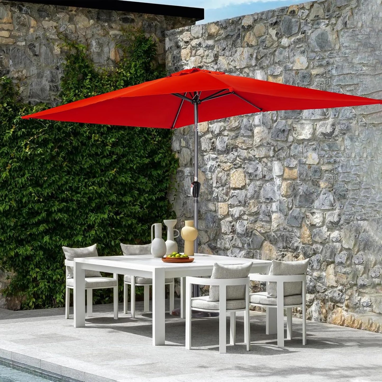 Angel Living Garten Sonnenschirm - 2 x 3 m - Aluminium - Neigbar - Rot