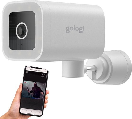 Gologi - Premium Sicherheitskamera - mit Nachtsicht - Überwachungskamera - 4MP - IP Kamera - Ton- und Bewegungserkennung - Mit Kabel - Mit Wifi und App - Weiß
