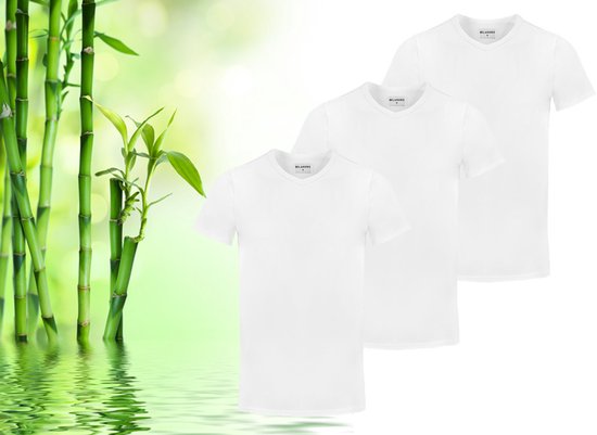 Milanoro - 3 weiche Bambus-T-Shirts - Weiß - Rundhalsausschnitt - M