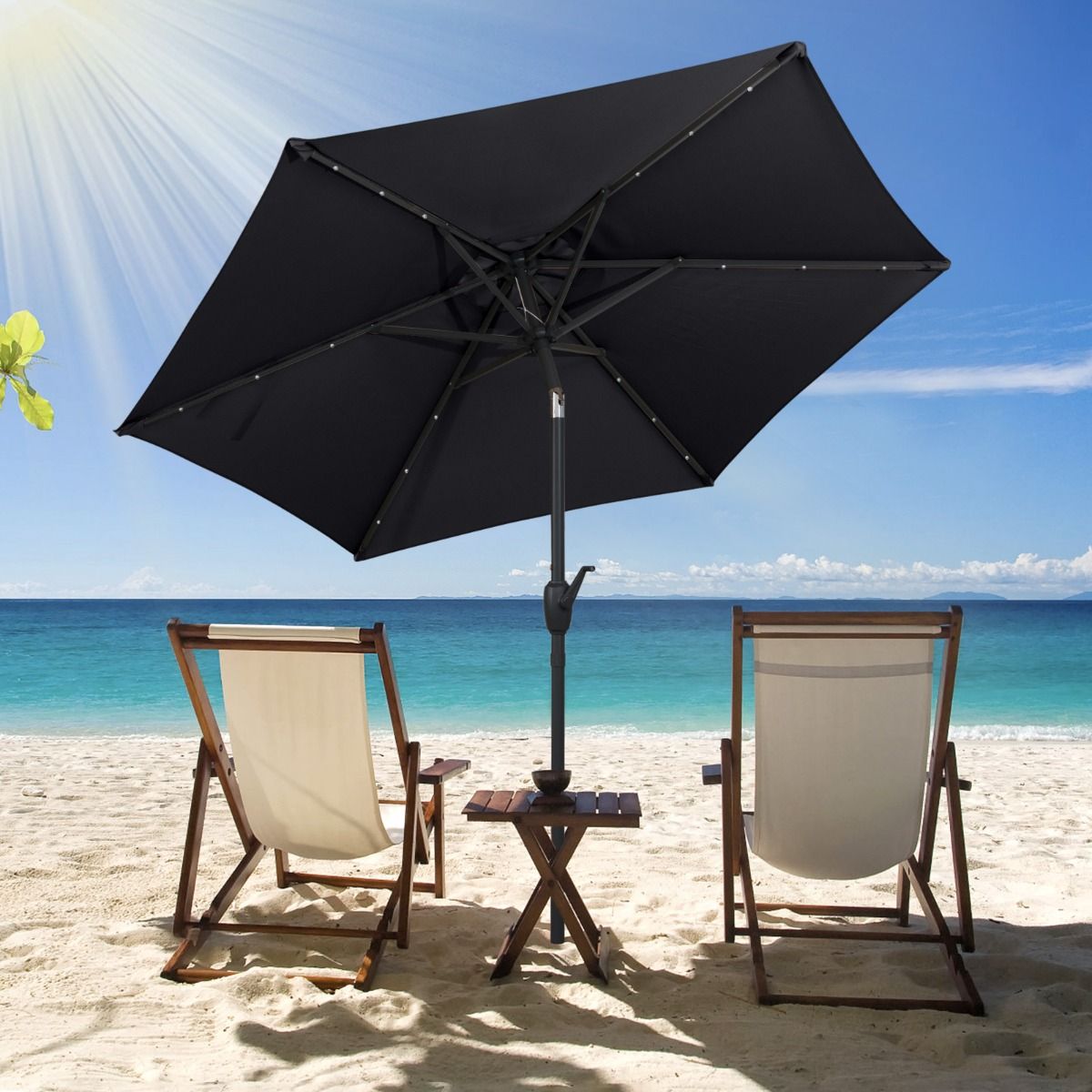 Coast Sonnenschirm mit Solarantrieb – mit LED-Beleuchtung – neigbar und belüftet – schwarz, 230 cm