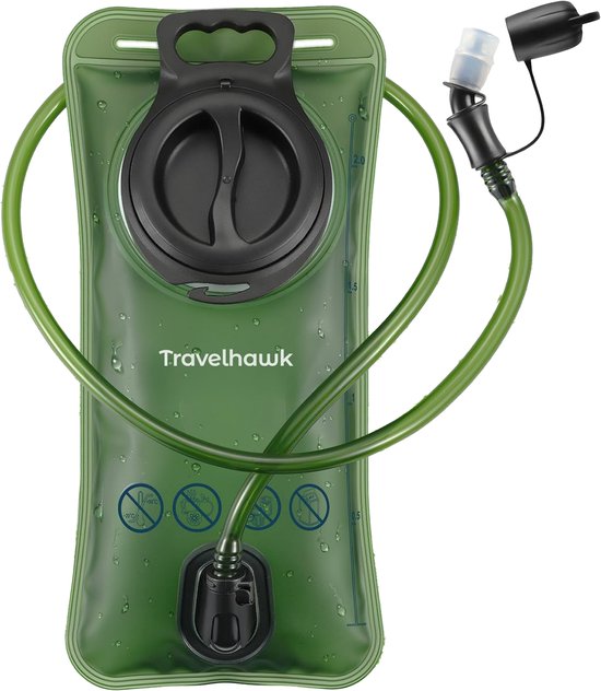 Travelhawk Wasserbeutel - Trinkbeutel - Geeignet für Camelbak Trinkrucksack - Festival Wasserbeutel - BPA frei - 2 Liter - Grün
