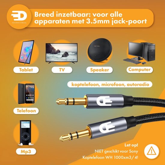 Drivv. AUX-Kabel 3,5 mm - Audiokabel - vergoldet - Stecker auf Stecker - Silber - 1,5 Meter