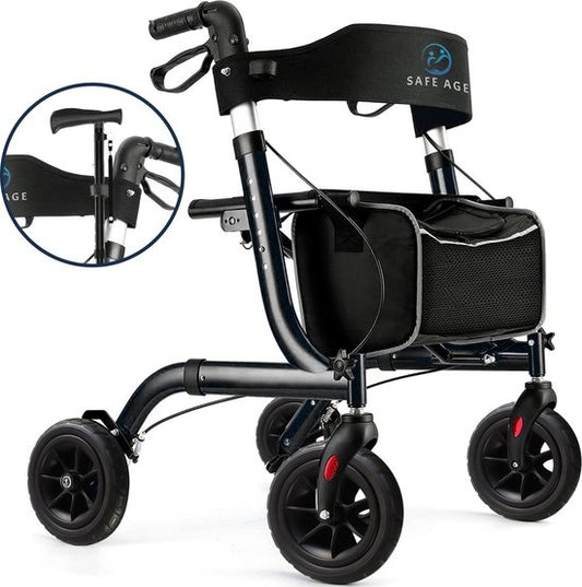 SafeLife Rollator - Verstellbar, faltbar & mit Sitzfunktion - 137 kg Tragfähigkeit - 70 x 61 x 95 cm - Schwarz