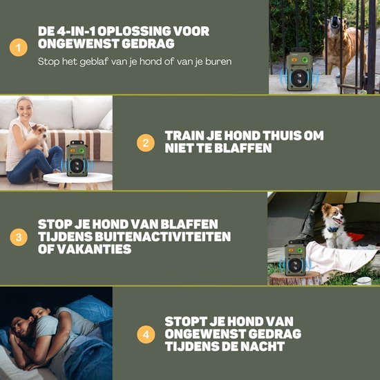 Vulpes Goods® Pets - Ultraschall-Antibellgerät PRO - Deluxe Hundetrainer - Wiederaufladbar - Automatischer Betrieb - Kein Schock - Wasserfest - Für alle Hunde - Innen & Außen - 15m Reichweite - 3 Stufen - Antibellen - Hundetrainer