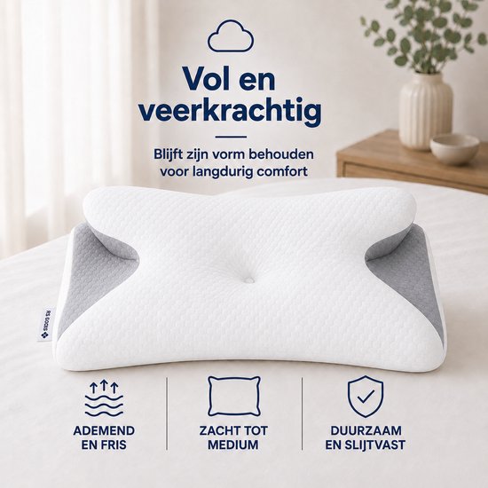 Ergonomisches Kopfkissen – 95 % Baumwolle - Kopfkissen bei Nackenbeschwerden – Schmetterlingskissen – Für Rücken-, Bauch- und Seitenschläfer – Memory-Schaum – Kissen aus Memory-Schaum – Schlafkissen – Kissen – Ergonomisches Kissen – Orthopädische Kissen –