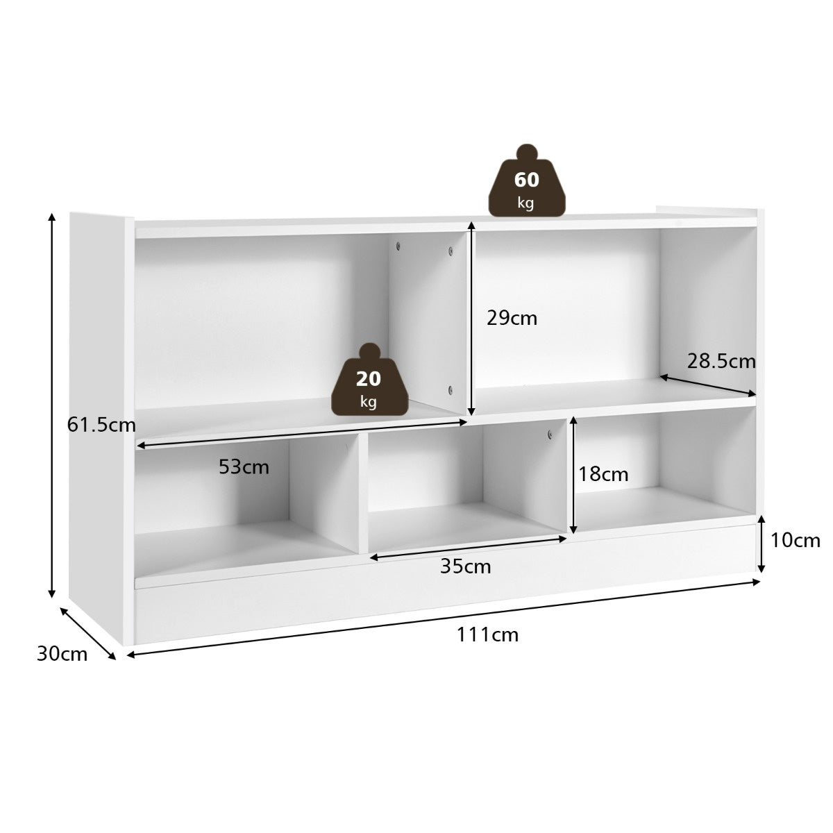 Coast Spielzeugschrank für Kinder aus Holz Regal für Kinder 111 x 30 x 61,5 cm weiß