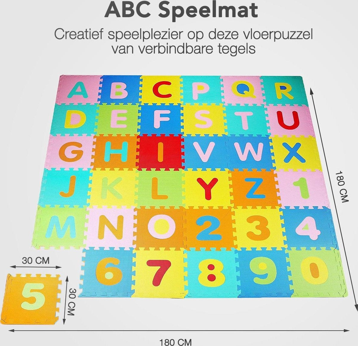 LifeGoods Spielmatte XL - Multicolour - 36-teiliges Puzzle - 180x180 cm