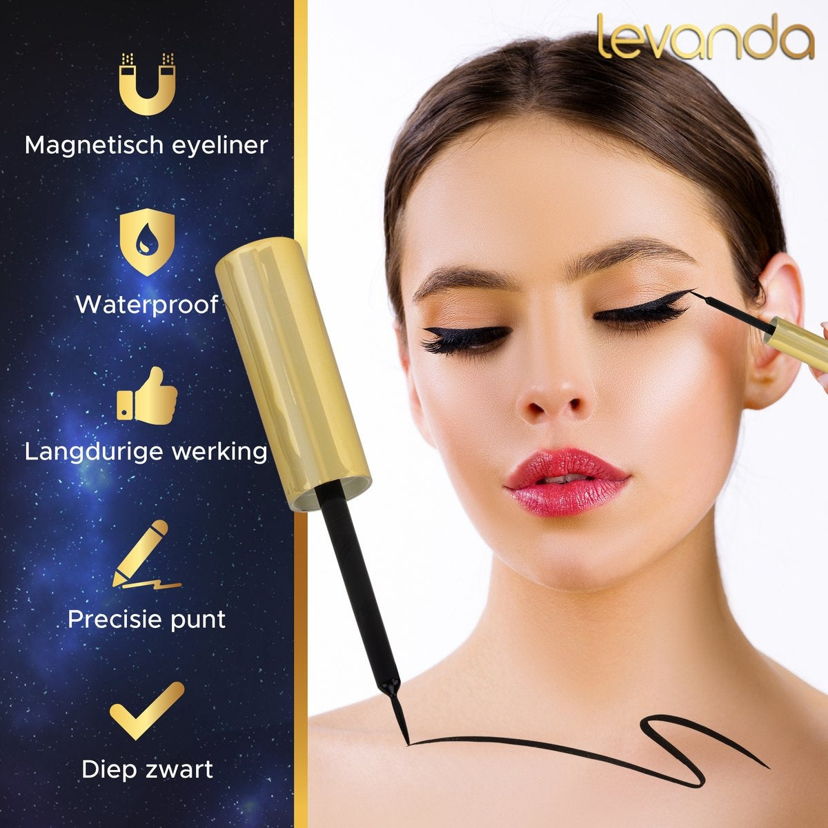 Levanda Falsche Wimpern mit magnetischem Eyeliner schwarz - Wimpernverlängerung magnetische Wimpern - falsche Wimpern magnetischer Stift und Applikator