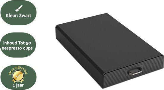 BRASQ Kapselhalter für Nespresso-Kapseln - Aufbewahrungsbox mit Schublade - 50 Tassen - Kaffeetassenhalter Schwarz