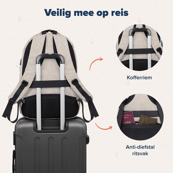 TRVLMORE Rucksack mit Lifetime - Rucksack mit 17-Zoll-Laptop-Fach - Schultasche - spritzwassergeschützt - Männer und Frauen - Jungen und Mädchen - 36L - Champagner