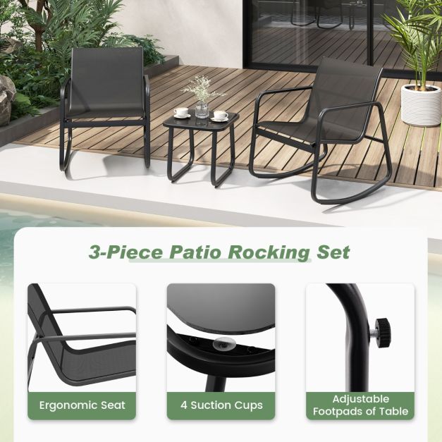 Coast 3-teiliges Schaukelset Balkonset mit 2 Stühlen - 72x61x80 cm - Tisch - 44x44x40 cm - Schwarz - Gartenmöbelset mit sanfter Schaukelbewegung