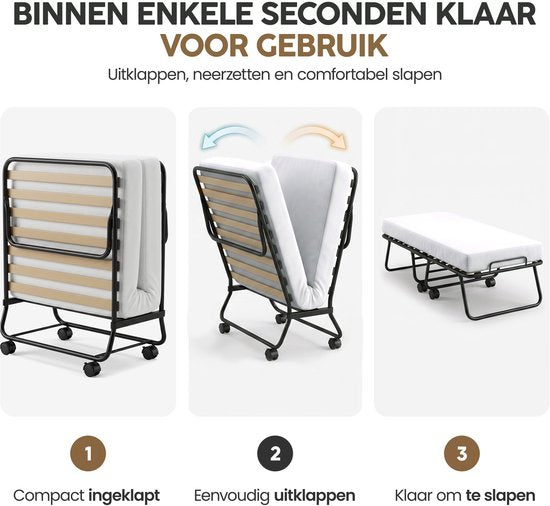 Infinity Goods Klappbett Comfort 90 x 200 cm – Gästebett – Einzelbett – Klappbett – Matratze & Lattenrost – inkl. Schutzbezug