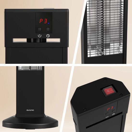 Auronic Terrassenstrahler - Infrarotheizung - Stehend - 20m2 - Elektrisch - 2000W - Fernbedienung - 3 Stufen - Schwarz