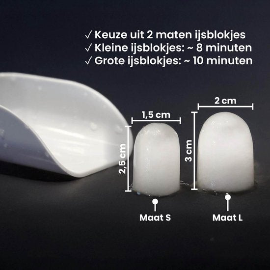 HomeTech HT023 Eiswürfelbereiter mit Schaufel und Tropfschale - Große L- oder kleine S-Eiswürfel - Eiswürfelbereiter - 2,2 Liter - Schwarz