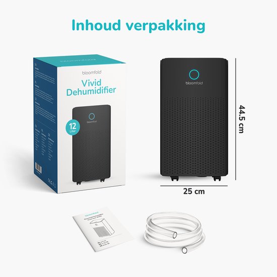 Bloomfold - BF003 Luftentfeuchter - 12L pro Tag - Wash-Dry Funktion - 2L Reservoir - 38 dB leise - Timer & Kindersicherung - Schwarz