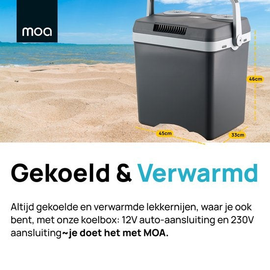 MOA - Elektrische Kühlbx - Mit Wärmehaltungsfunktion- 12V und 230V - 32Liter - Grau