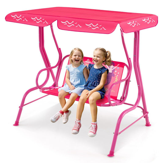 Coast Kinderschaukel 2-Sitzer für Terrasse und Außenbereich, Rosa, 112 x 76,5 x 111 cm, mit Metallgestell, verstellbarem Baldachin und Sicherheitsgurten