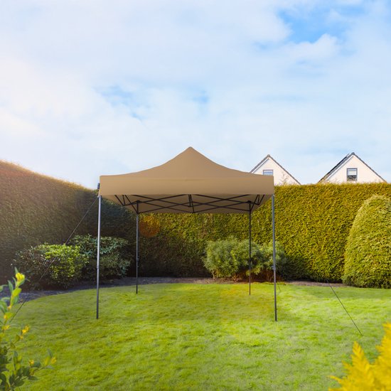 VONROC Partyzelt - 3x3 m - Premium easy-up Partyzelt - Modulares Design - Faltbar - Wasserdicht - Stahlrahmen - 50+ UV Schutz - Inklusive Aufbewahrungstasche - Beige