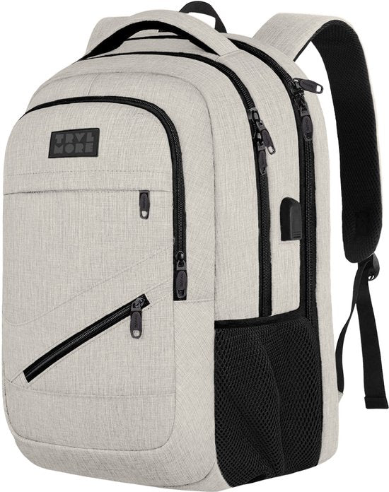 TRVLMORE Rucksack mit Lifetime - Rucksack mit 17-Zoll-Laptop-Fach - Schultasche - spritzwassergeschützt - Männer und Frauen - Jungen und Mädchen - 36L - Champagner